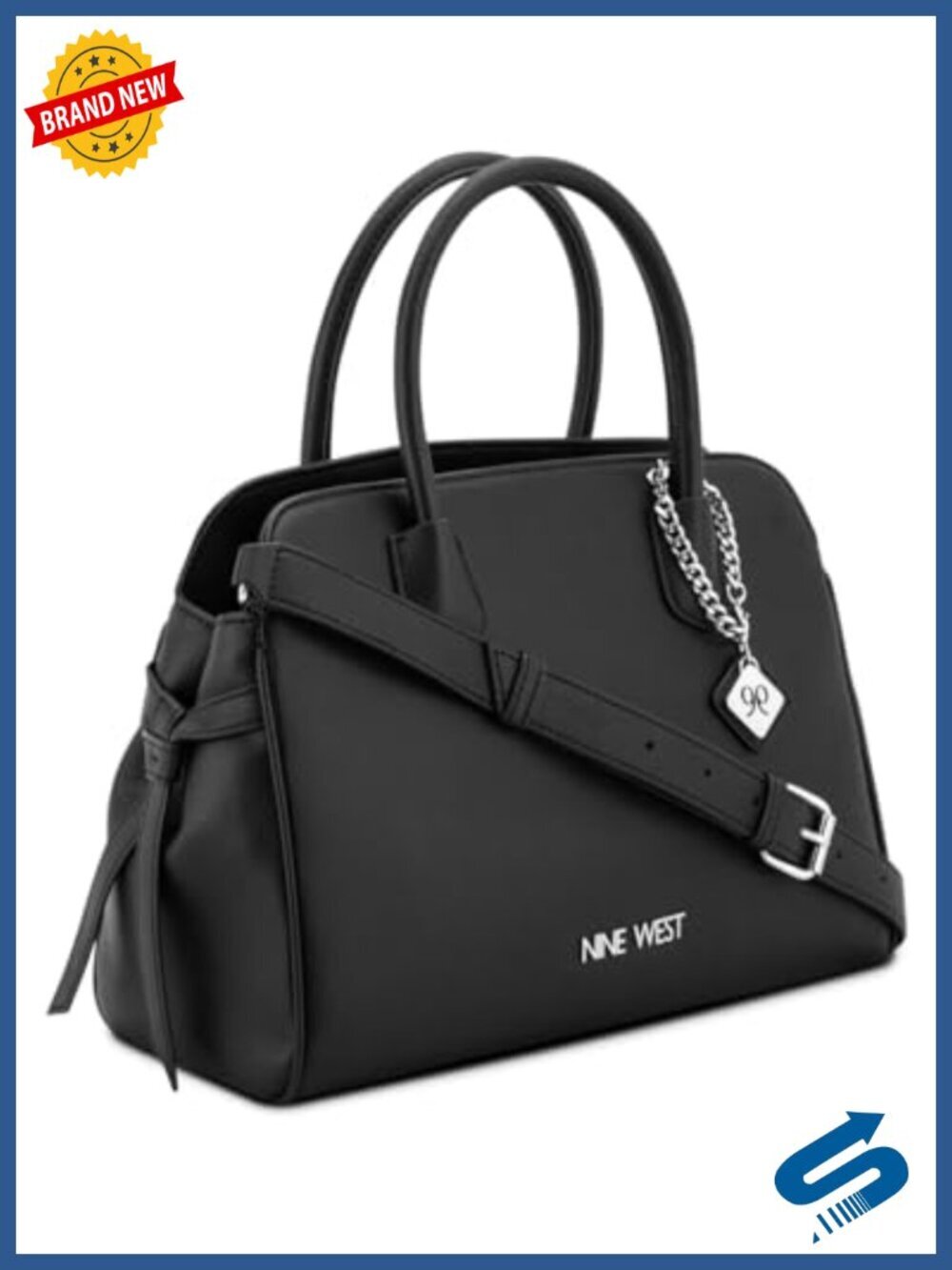 Large Faux Leather Satchel with Zipper Closure